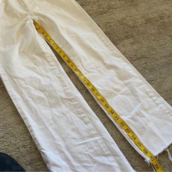 Zara Straight Leg Raw Ripped Hem White High Waisted Mom Jeans: 2 - Picture 3 of 9